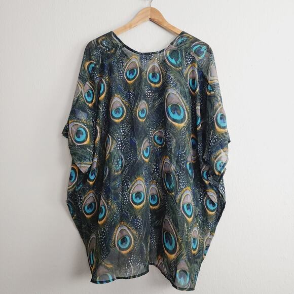 Show Me Your Mumu Peta Peacock Feather Print Tunic Top Sheer Swim Cover Up - Picture 9 of 9